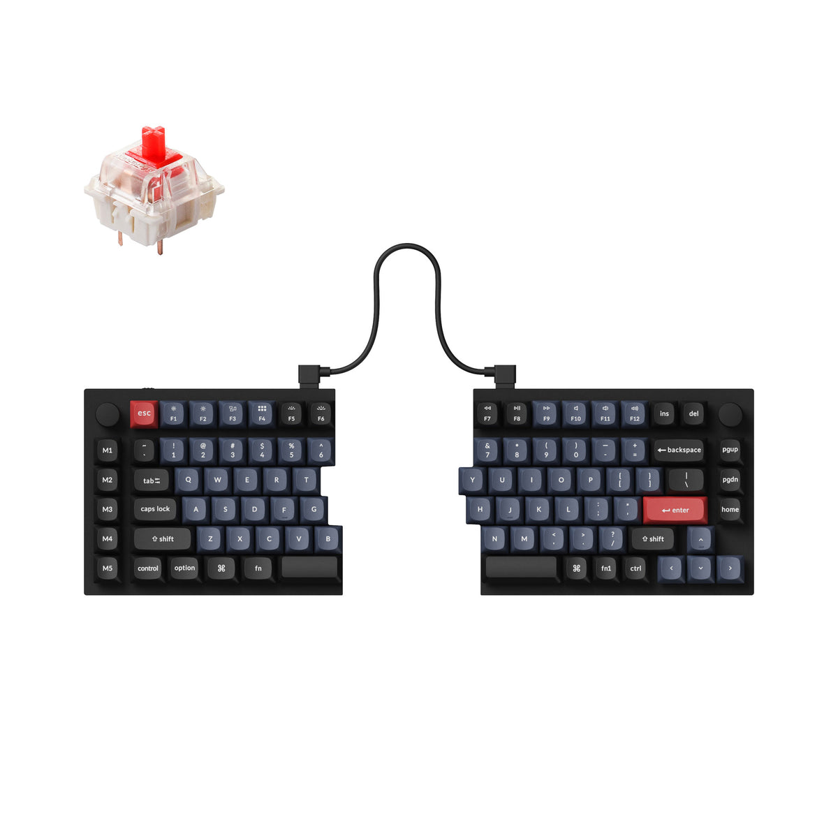 Keychron Q11 split mechanical keyboard with full aluminum case in carbon black, twin rotary encoders, and double-shot PBT keycaps